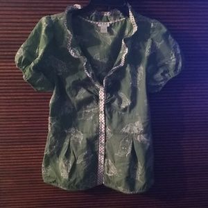 Anthropology blouse green w white butterflies